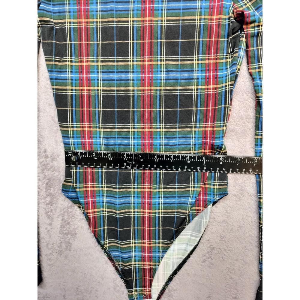 Forever 21 small bodysuit mock neck plaid long sleeve stretch fall school prep - Picture 8 of 9